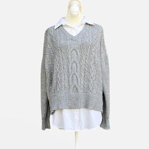 Rachel Zoe Layered Look Sweater w/Collared Button Down in Gray/White Sz M